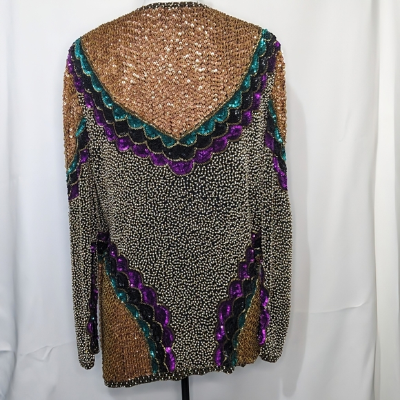 VINTAGE FEMININE SWEE LO SEQUIN, BEADED, MULTICOLOR JACKET. Sz LARGE.  RARE FIND - Picture 3 of 11